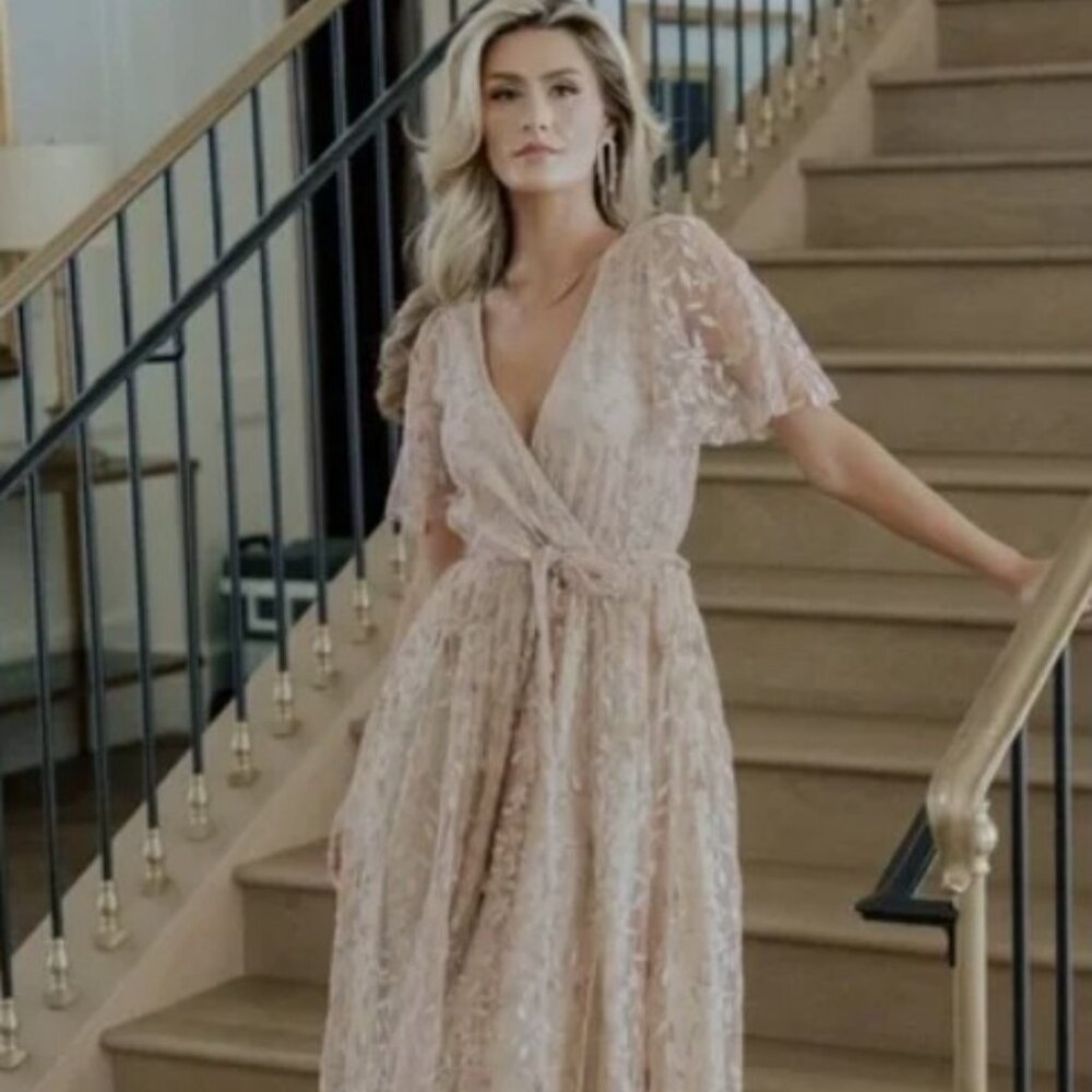 Marseille Embossed Maxi Dress, Champagne, Like New